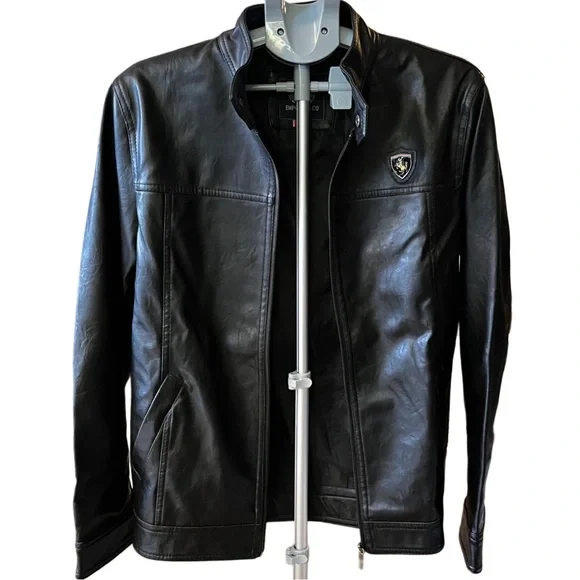 Emporio & Co. Vintage Men's Black Leather Jacket, Size Medium.